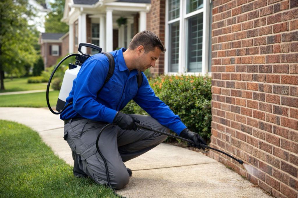 Great American Pest Solutions technician spraying a residential home
